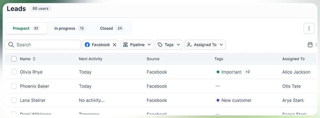 Lead source filter in CRM
