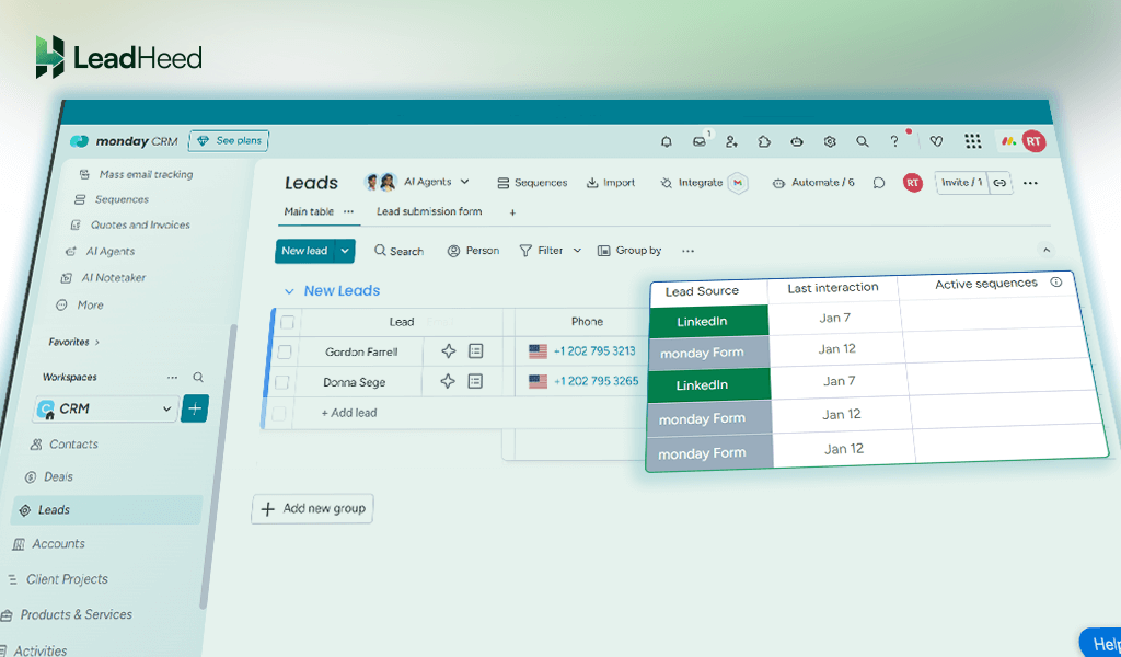 lead captured in Monday CRM