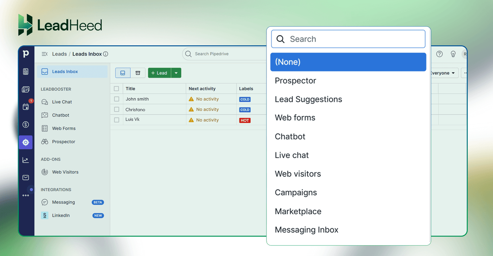 lead captured in Pipedrive CRM