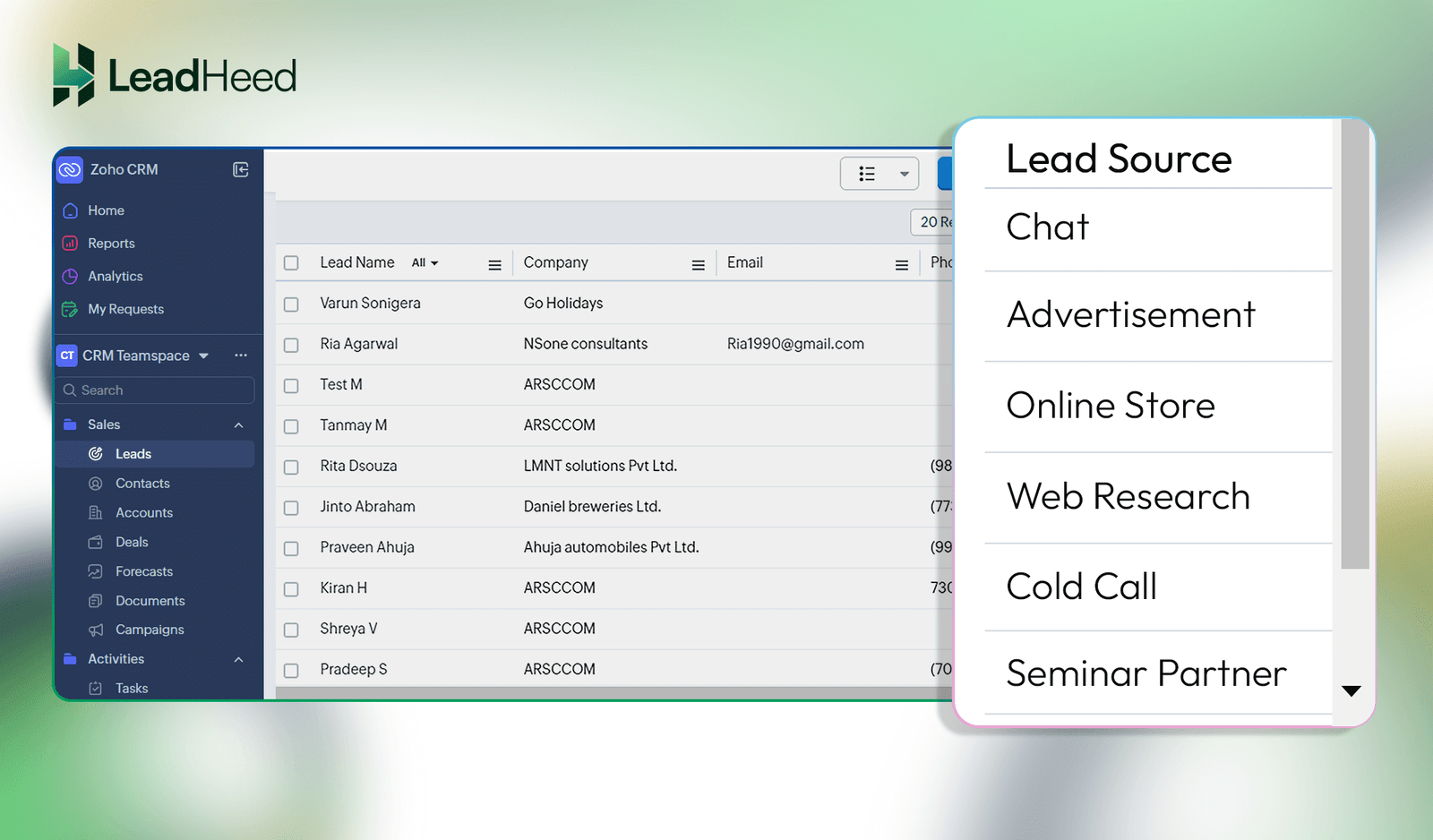 lead captured in Zoho CRM