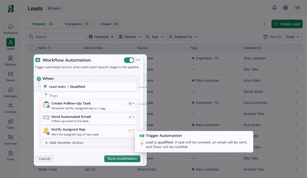 lead qualification automation setup screen