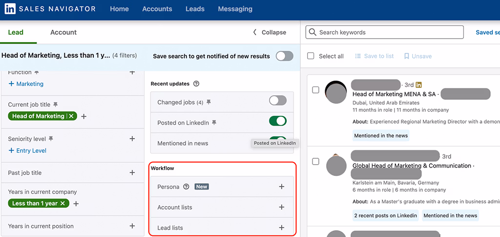 linkedin sales navigator dashboard