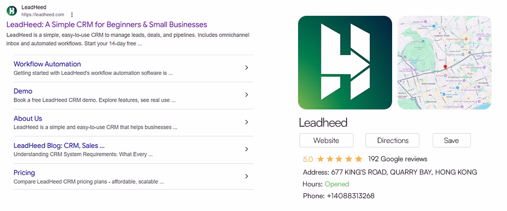 google business profile appearing on serp